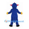 Monster Mascot Costume in Blue with Red Horns and Yellow Belly
