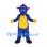 Monster Mascot Costume in Blue with Red Horns and Yellow Belly