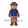 Bear Mascot Costume with Navy Uniform and Checkered Cap