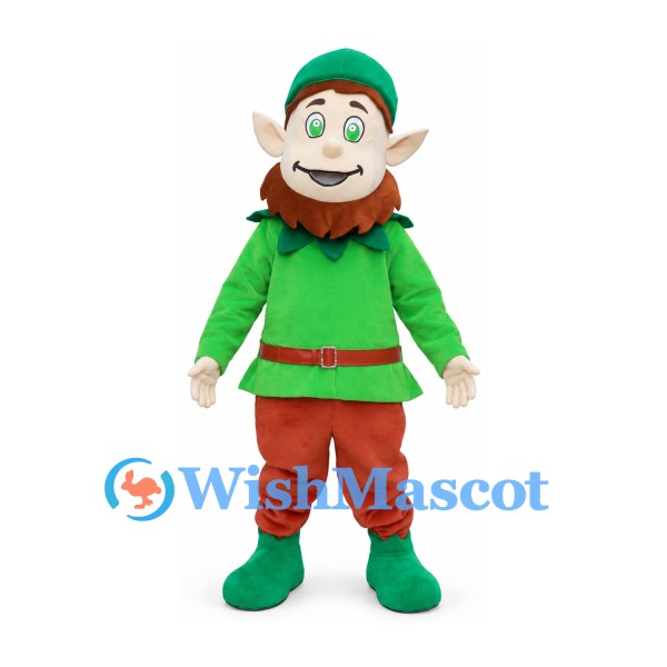 Leprechaun Mascot Costume with Green Tunic and Brown Beard