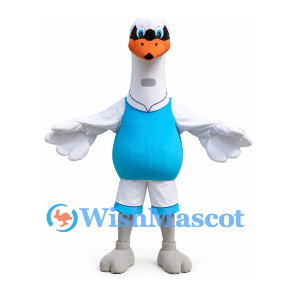 Goose Mascot Costume with Turquoise Sports Uniform