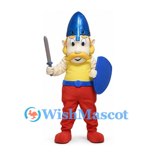 Knight Mascot Costume with Blue Helmet and Shield