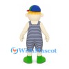 Rag Doll Boy Mascot Costume with Striped Overalls and Multicolor Cap