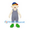 Rag Doll Boy Mascot Costume with Striped Overalls and Multicolor Cap