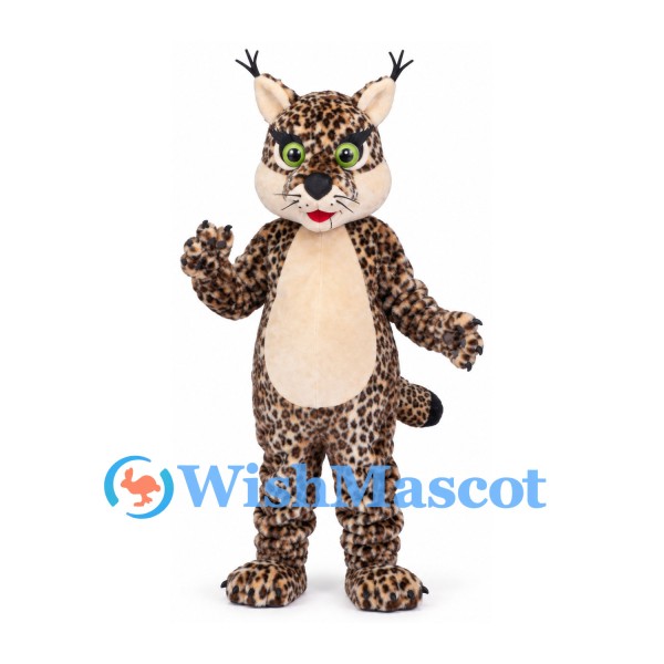 Lynx Mascot Costume with Spotted Plush and Black Ear Tufts