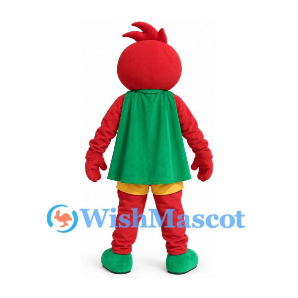 Tomato Mascot Costume with Green Cape and Yellow Shorts