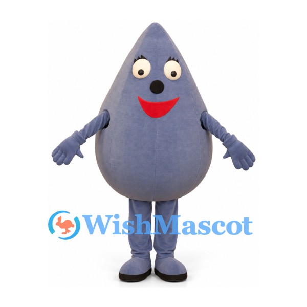 Water Drop Mascot Costume in Gray with Smiling Face