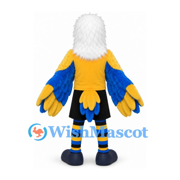 Eagle Mascot Costume with Yellow Jersey and Blue Feathered Wings