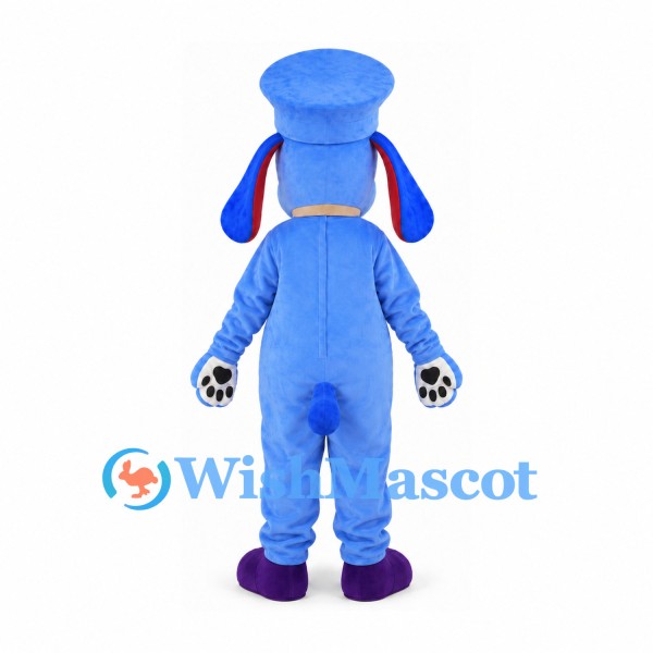 Dog Mascot Costume in Blue with Tall Chef Hat