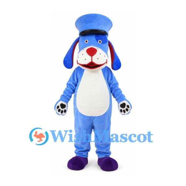 Dog Mascot Costume in Blue with Tall Chef Hat
