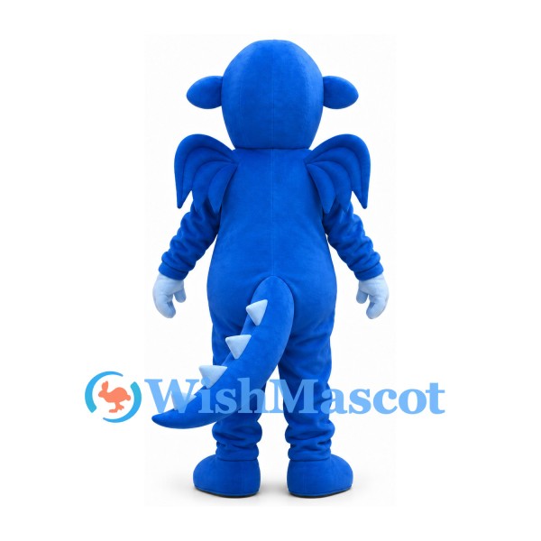 Dragon Mascot Costume in Blue with White Belly and Wings
