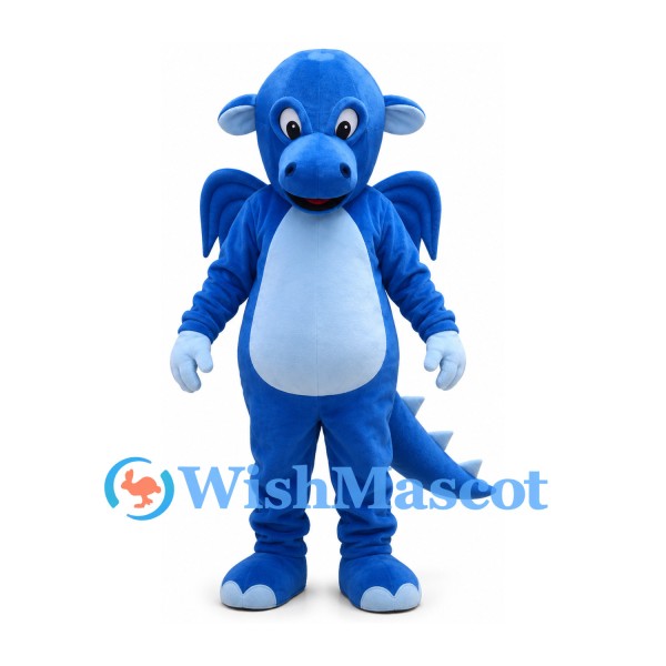 Dragon Mascot Costume in Blue with White Belly and Wings