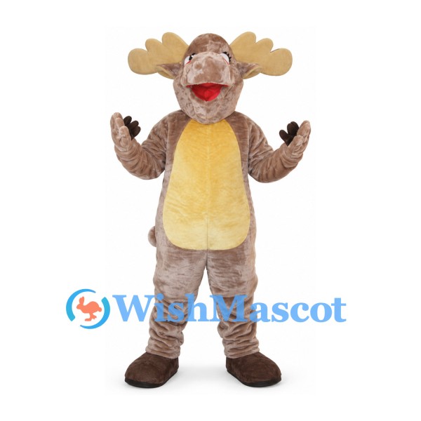 Moose Mascot Costume in Gray Brown with Wide Antlers