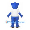 Bear Mascot Costume in Blue with White Shirt