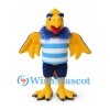 Bird Mascot Costume with Blue Cap and Striped Sports Shirt