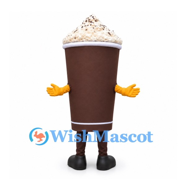 Hot Chocolate Cup Mascot Costume with Whipped Cream Topping