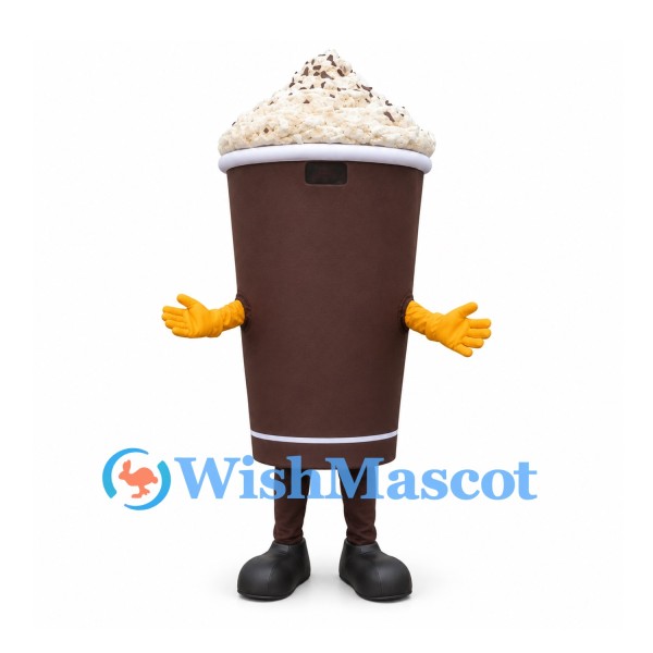 Hot Chocolate Cup Mascot Costume with Whipped Cream Topping
