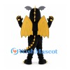 Dragon Mascot Costume in Black with Yellow Wings and Spines