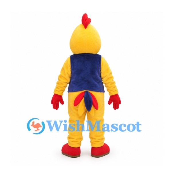 Rooster Mascot Costume in Yellow with Navy Vest