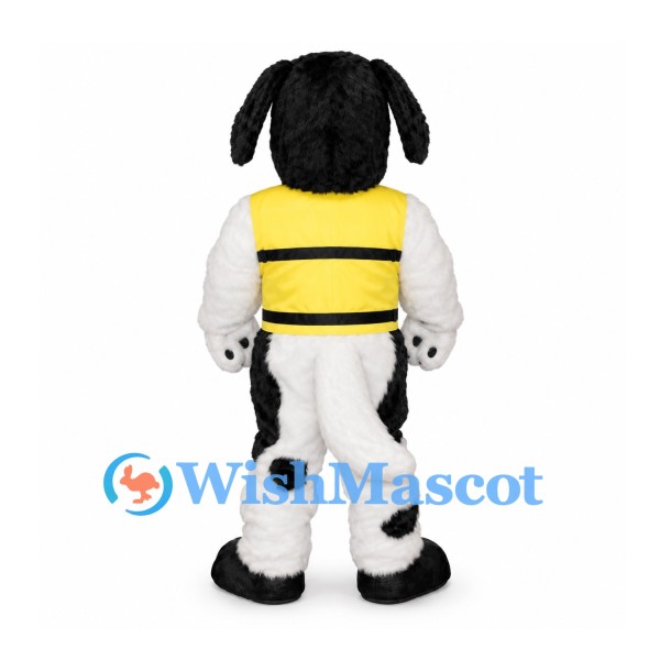 Dog Mascot Costume in Black and White with Yellow Life Vest