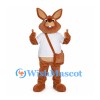 Rabbit Mascot Costume with White Shirt and Brown Satchel
