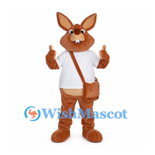 Rabbit Mascot Costume with White Shirt and Brown Satchel