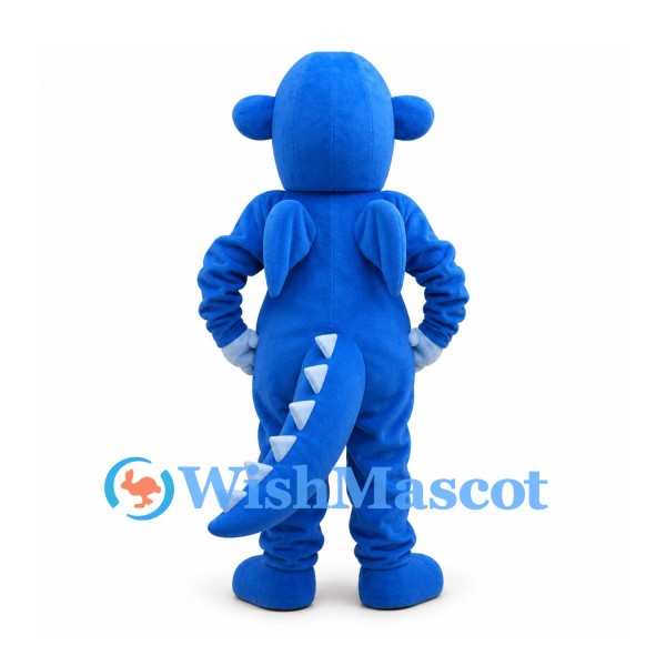Dragon Mascot Costume in Blue with White Belly and Tail Spikes