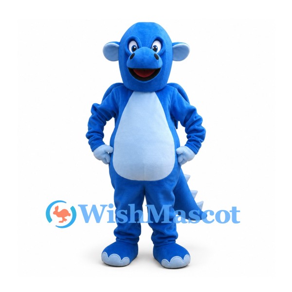 Dragon Mascot Costume in Blue with White Belly and Tail Spikes