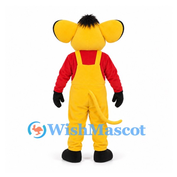 Mouse Mascot Costume with Red Shirt and Yellow Bib Overalls