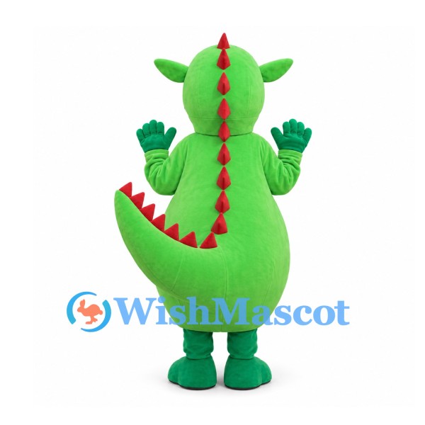 Dinosaur Mascot Costume in Green with Gray Belly and Red Spikes