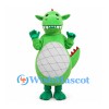 Dinosaur Mascot Costume in Green with Gray Belly and Red Spikes