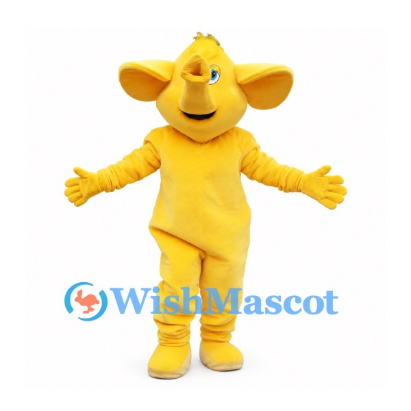 Elephant Mascot Costume in Yellow with Raised Trunk