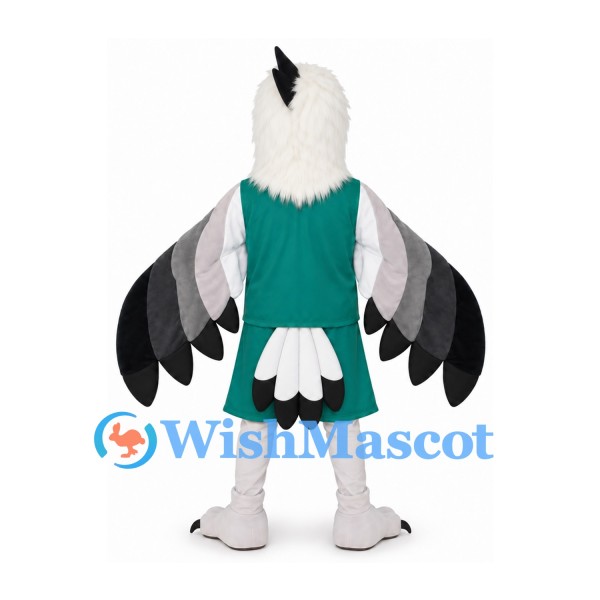 Eagle Mascot Costume with Teal Uniform and Layered Gray Wings