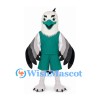 Eagle Mascot Costume with Teal Uniform and Layered Gray Wings