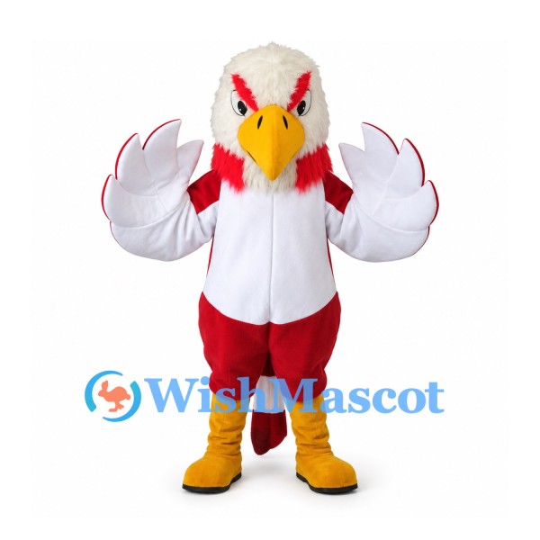 Eagle Mascot Costume with White Jersey and Red Sleeves