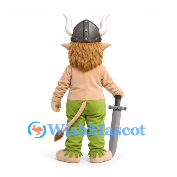 Viking Mascot Costume with Horned Helmet and Green Pants