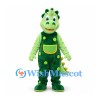 Dinosaur Mascot Costume with Green Polka Dot Overalls