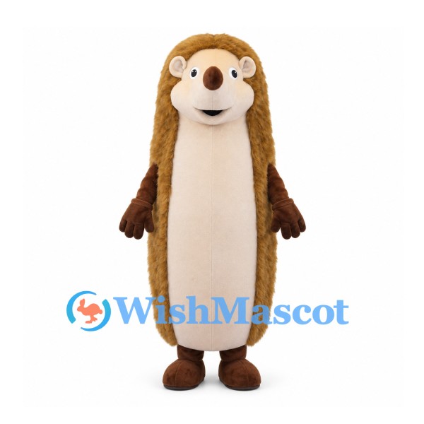 Hedgehog Mascot Costume with Shaggy Brown Back and Cream Belly