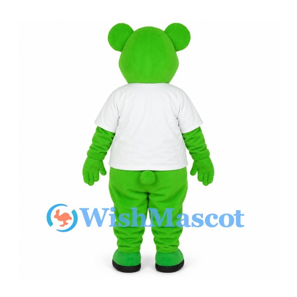 Bear Mascot Costume in Green with White Shirt and Green Tie