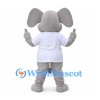 Elephant Mascot Costume in Gray with White Shirt