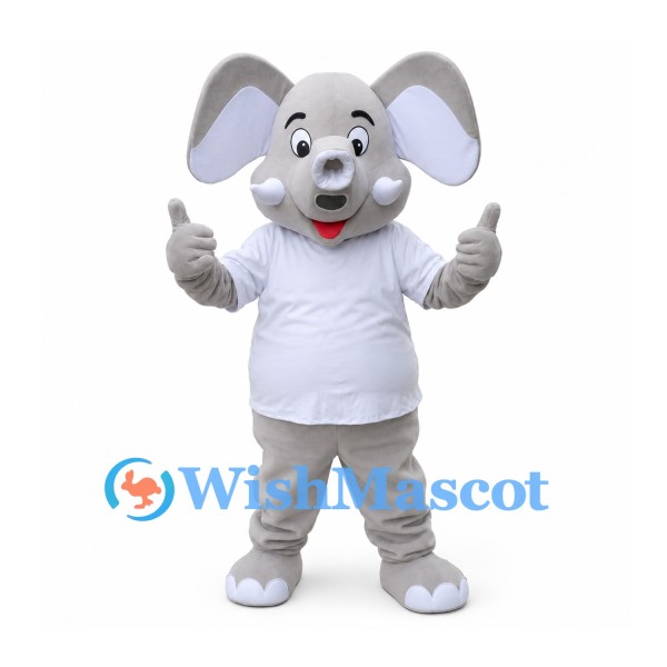 Elephant Mascot Costume in Gray with White Shirt