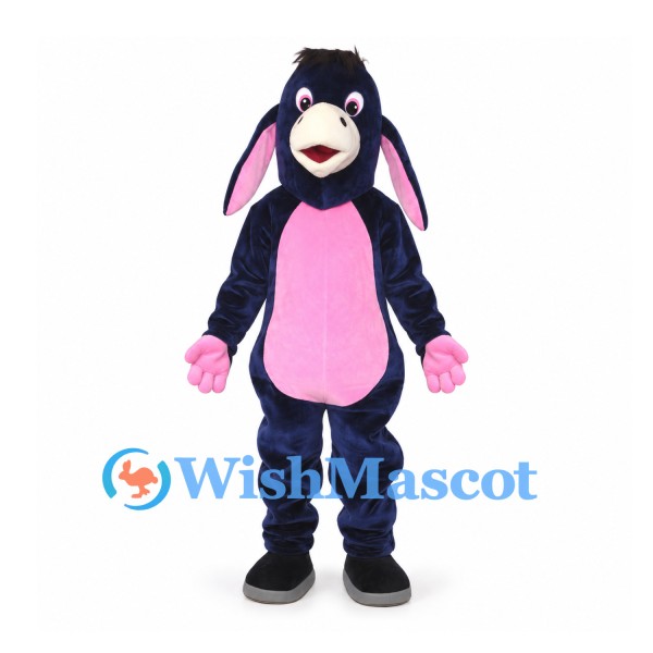 Donkey Mascot Costume in Navy with Pink Belly and Long Ears