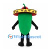 Green Chili Pepper Mascot Costume with Sombrero