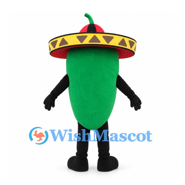 Green Chili Pepper Mascot Costume with Sombrero