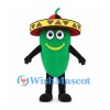Green Chili Pepper Mascot Costume with Sombrero