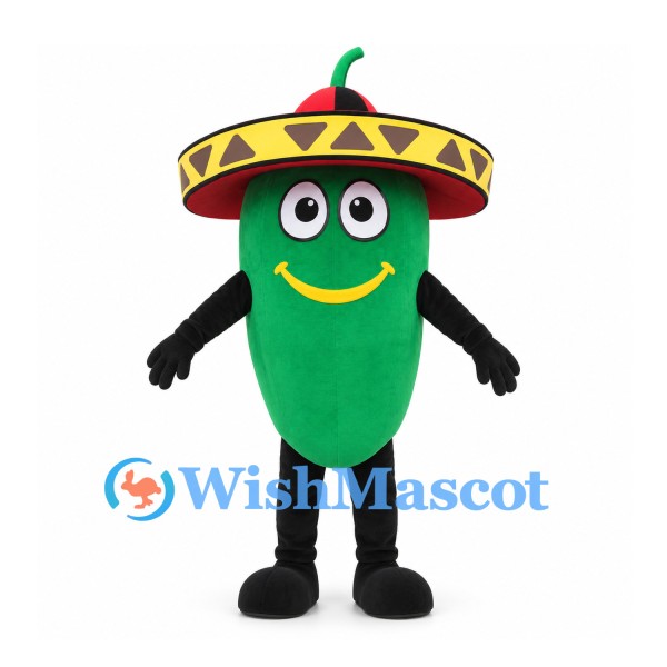 Green Chili Pepper Mascot Costume with Sombrero