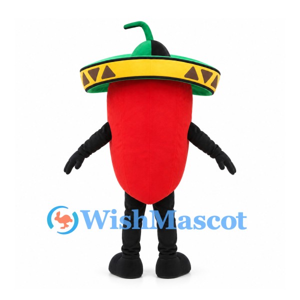 Red Chili Pepper Mascot Costume with Sombrero