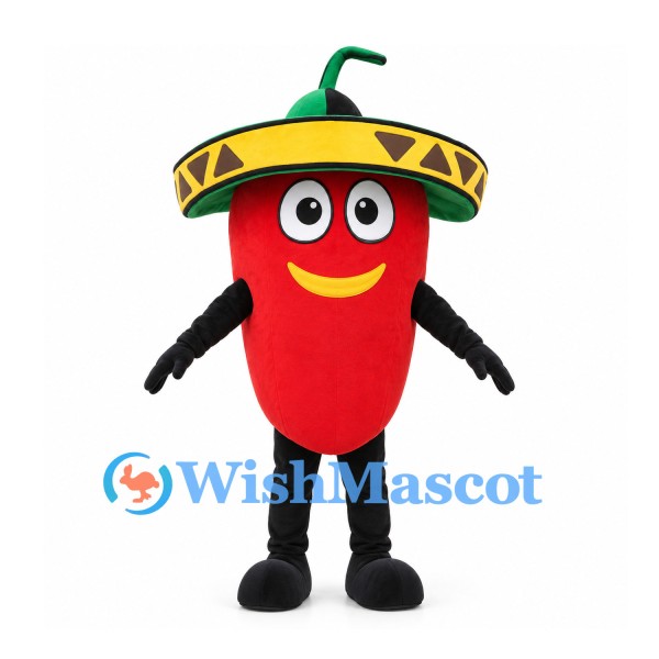 Red Chili Pepper Mascot Costume with Sombrero