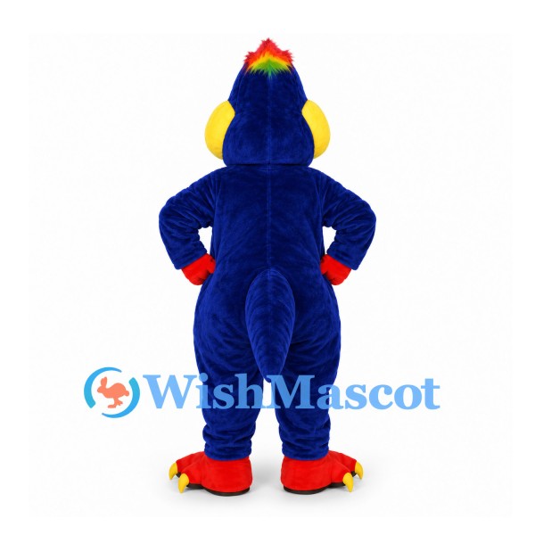 Dragon Mascot Costume in Navy Blue with Yellow Belly and Red Crest