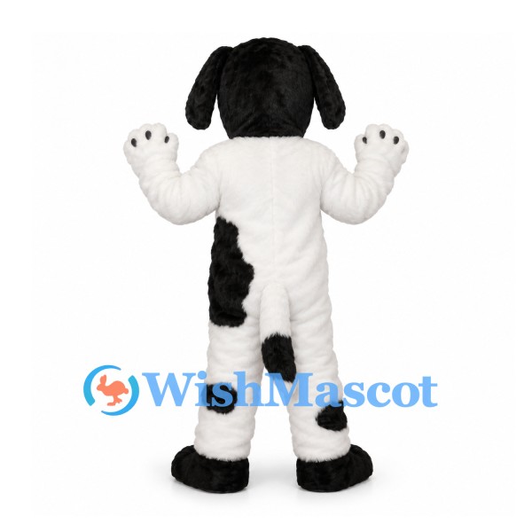Dog Mascot Costume in White with Black Spots and Droopy Ears